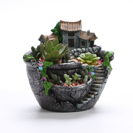 Pot Creative Plants DIY Container Pot Mini Fairy Garden Flower Plants and Sweet House for Decoration  Holiday Decoration  Indoor Decoration and Gift
