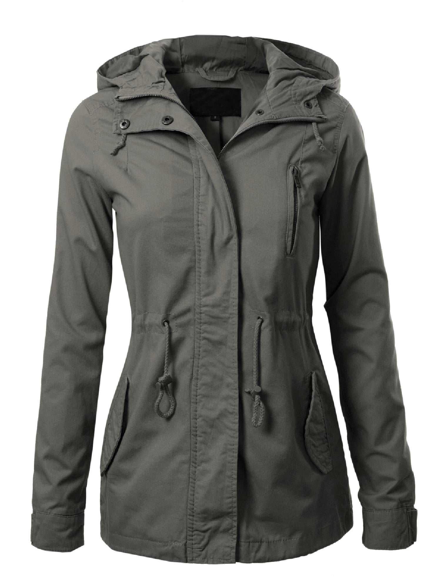Design by Olivia Womens Junior Fit Casual Fleece Lined Military Anorak Safari Hoodie Jacket