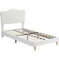 thumbnail image 2 of Historyli Cama individual tapizada con cabecero, listones de madera y soporte de metal, color beige, 2 of 8