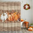 thumbnail image 2 of Shower Curtain 48"W x 72"L Thanksgiving Pumpkins Brown Wood Grain Fabric Shower Curtains Set with Hooks Water Repellent Bathroom Curtains Machine Washable Bathroom Accessories, 2 of 6
