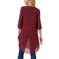 thumbnail image 3 of Women's High Low Tops Scoop Neck Chiffon Blouse Asymmetrical Loose Shirt 3/4 Sleeve Casual Summer Tops L Wine Red, 3 of 6