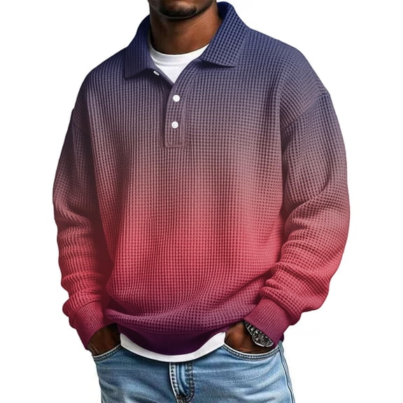 Kaemgyyd Mens Long Sleeve Shirts Gradation Button Casual Tee Collared Men Golf T Shirts Big and Tall Sweatshirts Workwear