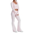 thumbnail image 2 of Womens Two Piece Knit Outfits Sweater Set Long Sleeve Zip Up Cropped Hoodie Top and Bootcut Pants Set Light Pink S, 2 of 8