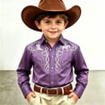 thumbnail image 2 of FYDUU Boys Shirts Kids Western Cowboy Shirt Retro Long Sleeve Button Down Shirts Fashion Tops For Children Comfortable Fit Shirts 6-7 Years, 2 of 4