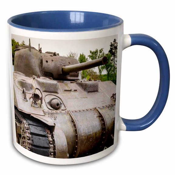 3drose, World War Ii Tank at Omaha Beach, Normandy, France, 11oz Two-tone Blue Mug