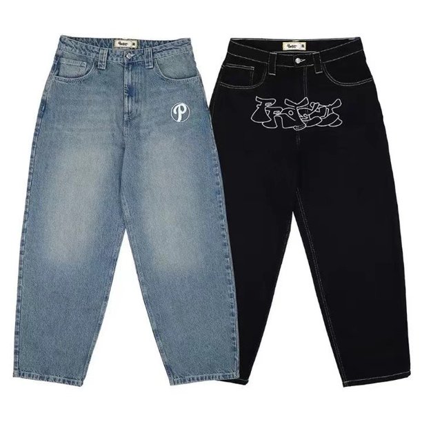 Pantalones de calle americanos, vaqueros informales holgados, vaqueros de cintura alta a la moda retro hip-hop para hombre