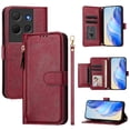 thumbnail image 3 of Étui Portefeuille pour TCL 503 avec Poche à Fermeture Éclair, Porte-Cartes, Support, Dragonne, Étui à Rabat en Cuir Rouge, 3 of 5