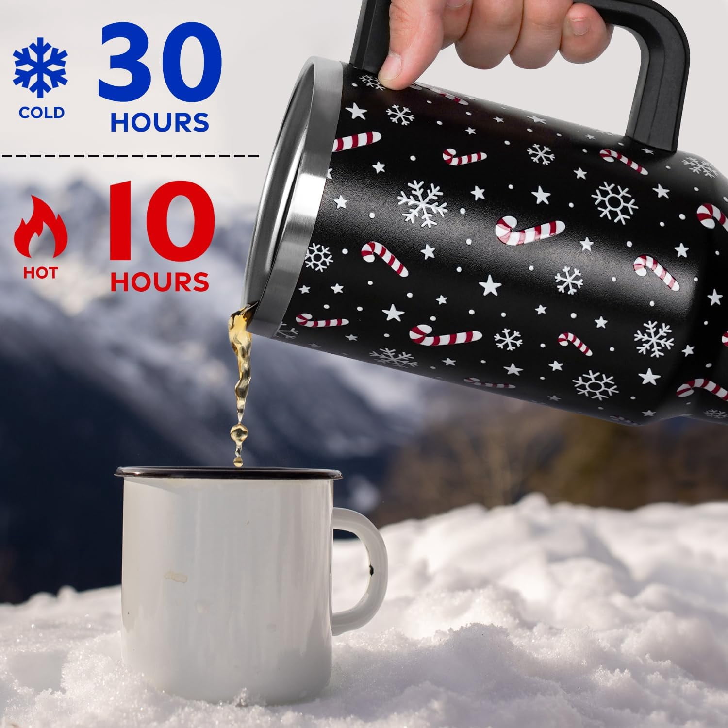Christmas Tumbler with Handle and Straw Lid 40 oz,Cute Christmas Gifts for Women Candy Cane Snowflakes Vacuum Insulated Leak Proof Tumbler,Winter Holiday Accessories Stainless Steel Coffee Cup Mug