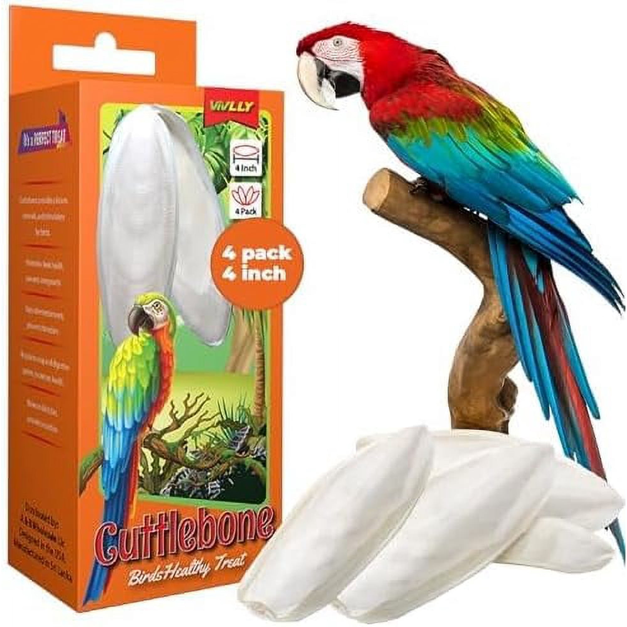 Natural Cuttlebones 4 Pack Calcium Cuttlebone Treats Suitable for All Bird Breeds - Easy to Attach with Metal Holder - Great for Parakeets Parrots Cockatiels - Chew Feeder Tortoise & Snails