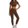 thumbnail image 2 of Yievot Seamless Workout Sets for Women 2 Pieces Athletic Outfits Short Sleeve Crop Top & High Waist Scrunch Butt Legging Gym Yoga Outfit, 2 of 9