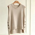 thumbnail image 4 of GILIGEGE Women's Round Neck Sleeveless Pullover Ribbed Knit Sweater Vest,Pullover or Side Button,Fitted Ribbed Knitted,Lightweight Soft Comfy,Vacation Travel Work Vest,Cute Striped Knit Vest Beige A, 4 of 5