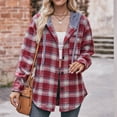 thumbnail image 6 of RYDCOT Fall Winter Jackets for Women Casual Plaid Flannel Shacket Jacket Casual Long Sleeve Button Down Shirts Hooded Hoodie Coats Sale or Clearance, 6 of 6