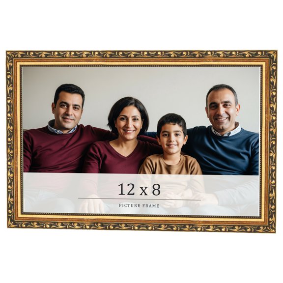 12x8 Frame Black & Gold Solid Wood Picture Frame Width 1.125 Inches | Interior Frame Depth 0.375