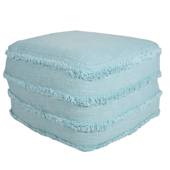 Laddha Home Designs 18" Blue Solid Texture and Striped Square Pouf Ottoman