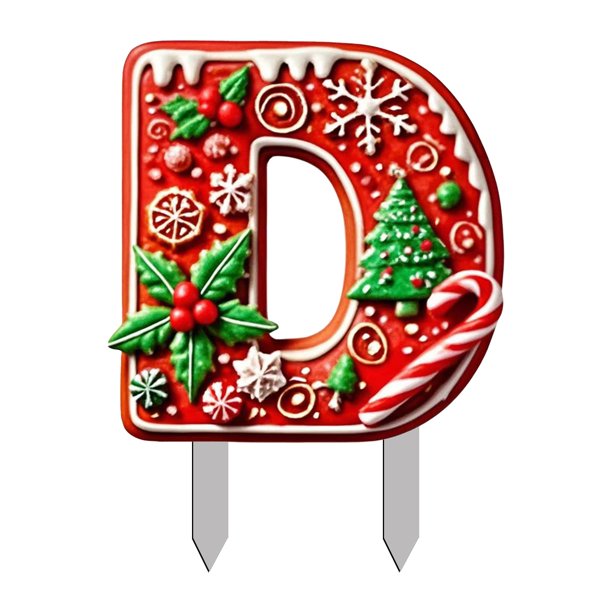 Adornos de 26 letras para árbol de Navidad de exterior, decoraciones para insertar en el suelo, decoraciones para exteriores con motivos navideños de bayas, insertos acrílicos 2D para árbol de Navidad
