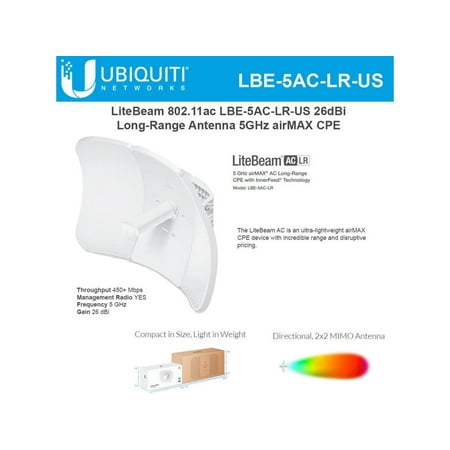 UPC: 0817882026291 | Ubiquiti Networks – LBE-5AC-LR-US – Ubiquiti LiteBeam AC Gen2 LBE-5AC-LR Wireless Access Point – 1 x Network (RJ-45) –