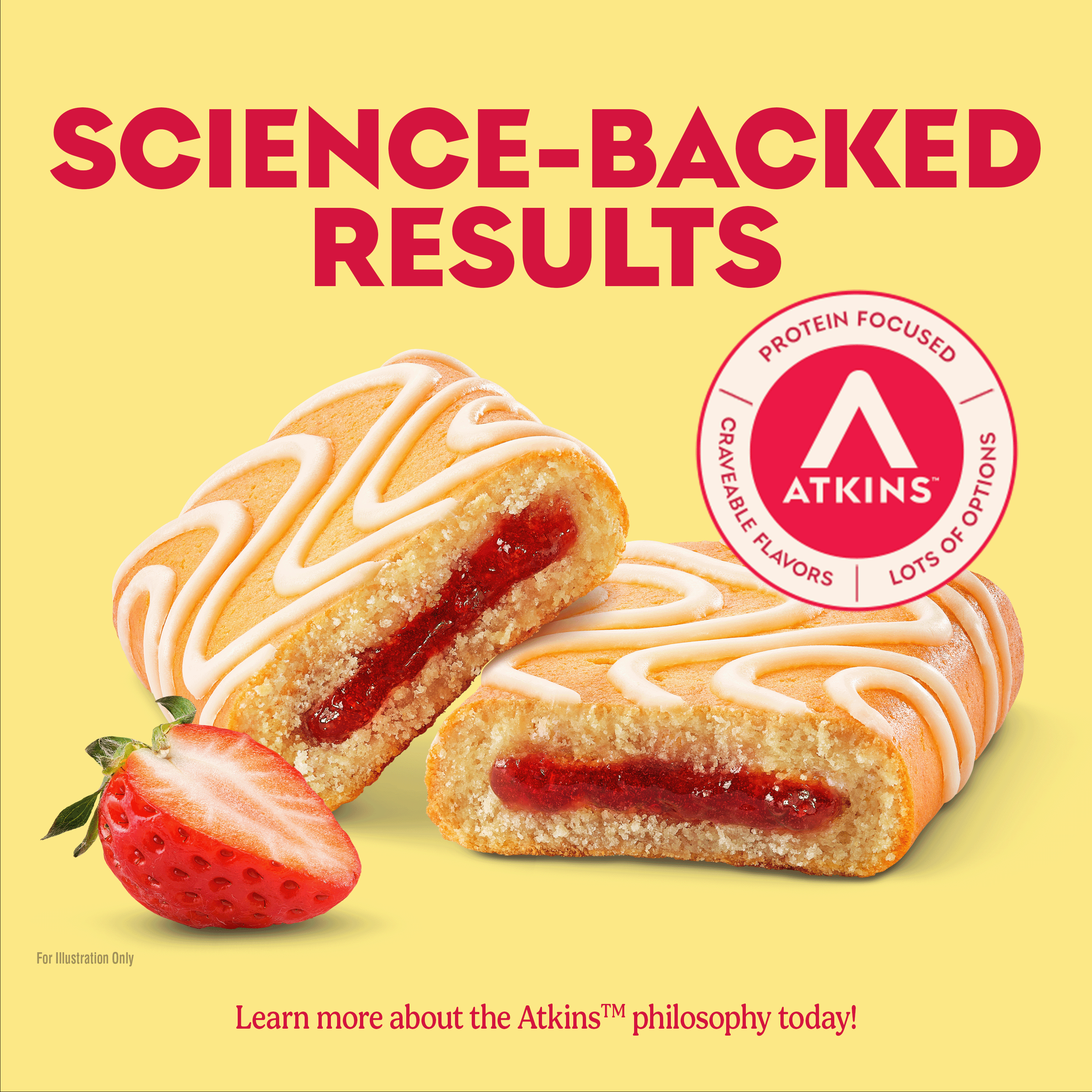 Atkins High Protein Bar, Filled Bars, Strawberry Flavor, 4 Count