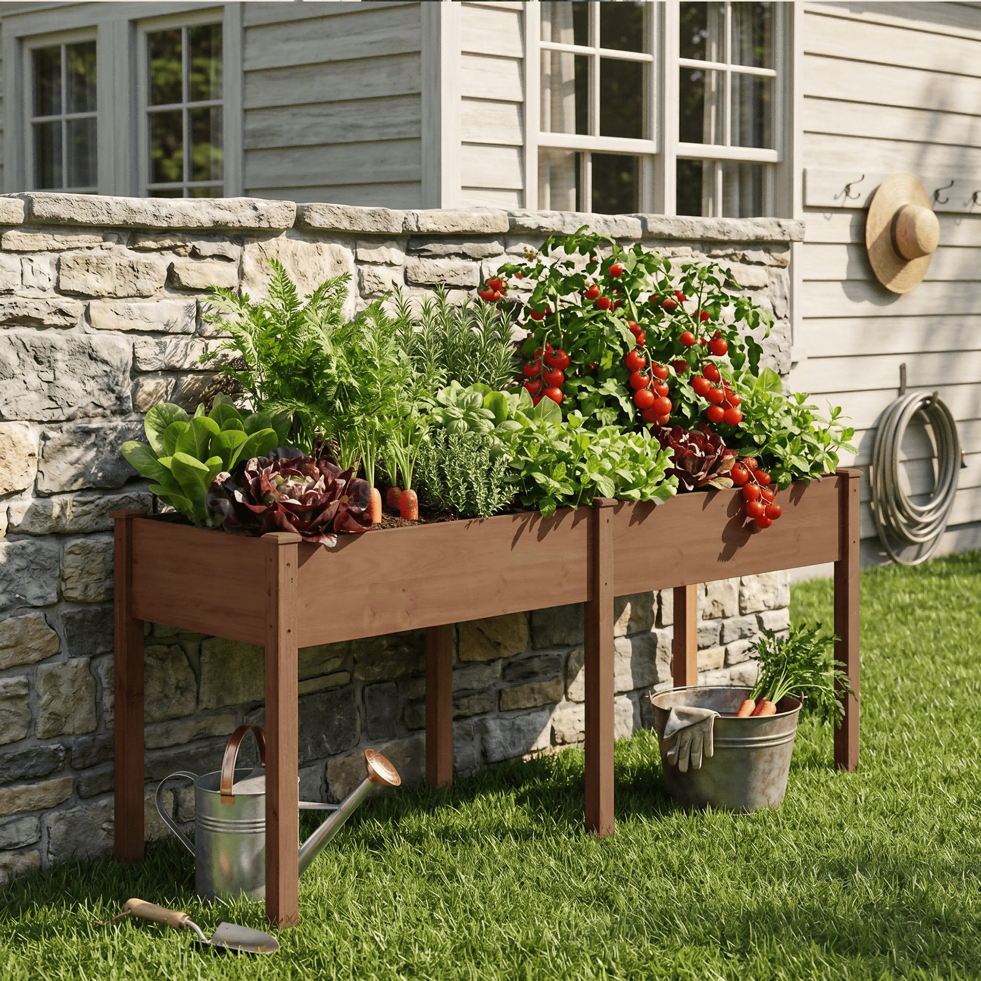 LIFERECORD Wooden Raised Garden Bed with Legs, 72"L X 23"W X 30"H, Elevated Reinforced Large Planter Box for Vegetable Flower Herb Outdoors, Brown