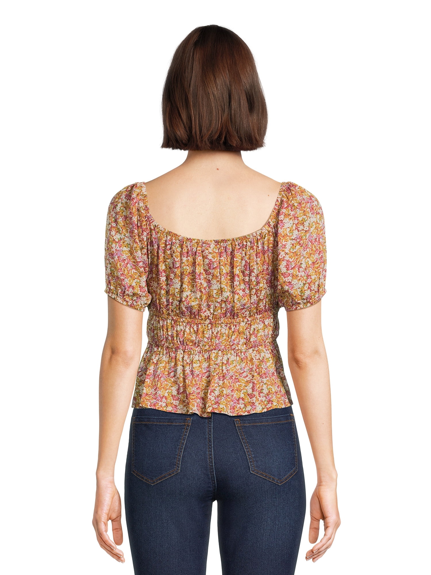 Self Esteem Juniors Peplum Print Peasant Top