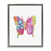 Stupell Industries Pink Florals Butterfly Animals & Insects Painting Gray Floater Framed Art Print Wall Art, 17 x 21
