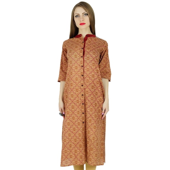 Bimba Women Button-Down Printed Kurta Kurti Printed Indian Formal Blouse Gift