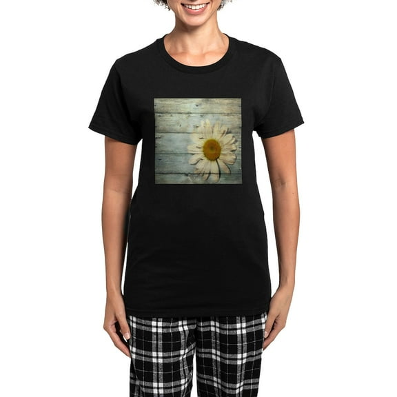 CafePress - Blue Barnwood Daisy Pajamas - Women's Short Sleeve Print T-Shirt and Pants Dark Cotton Pajama Set