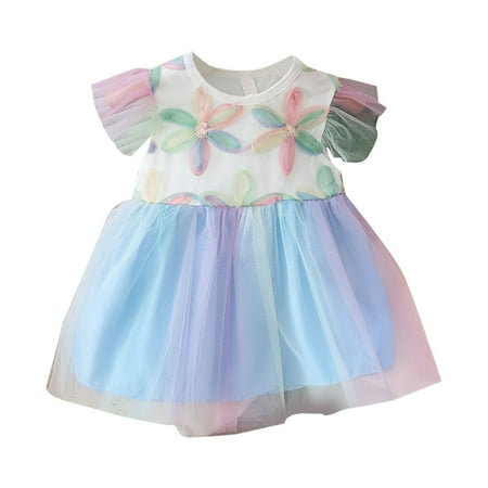 

Summer Dresses For Girls New Five Color Petal Print Small Flying Sleeves Fashion Dress For 3-4 Years