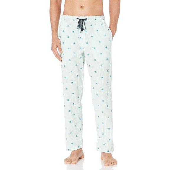 Champion Life Men's Seersucker Sleep Pants, Kelly Green w C Logo Print, Large
