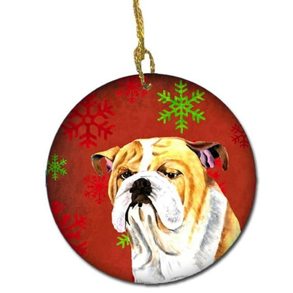 Bulldog English Red Snowflakes Holiday Christmas Ceramic Ornament