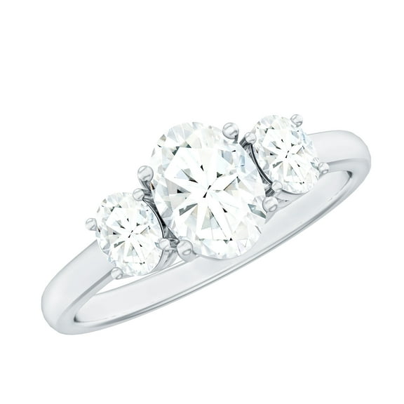 Rosec Jewels Lab Diamond Three Stone Engagement Ring - Oval Diamond Ring - EF-VS Quality, 925 Sterling Silver, US 4.00