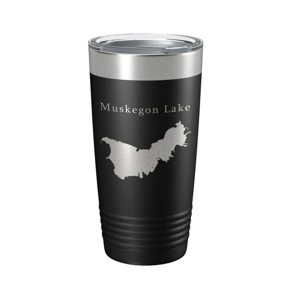 Muskegon Lake Map Tumbler Travel Mug Insulated Laser Engraved Coffee Cup Michigan 20 oz Black