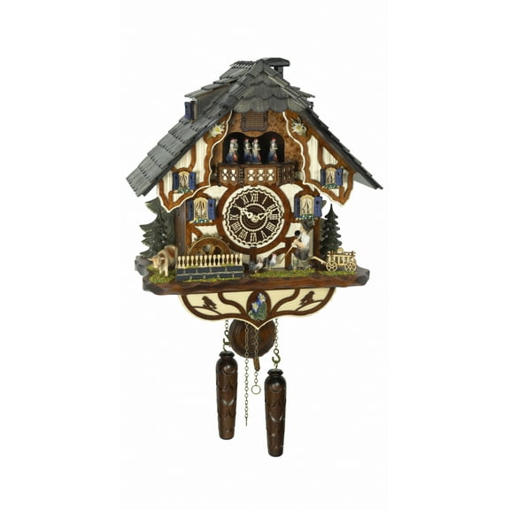 Quartz Cuckoo Clock Black forest house with music, wanderer and mill-wheel TU 4266 QMT HZZG