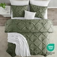 thumbnail image 5 of Olive Green Duvet Cover Queen Size - Soft Double Brushed Duvet Set with Button Closure & Corner Ties, 3 Piece Luxurious Pinch Pleated Duvet Cover Set 90x90 Inches with 2 Pillow Shams, 5 of 9