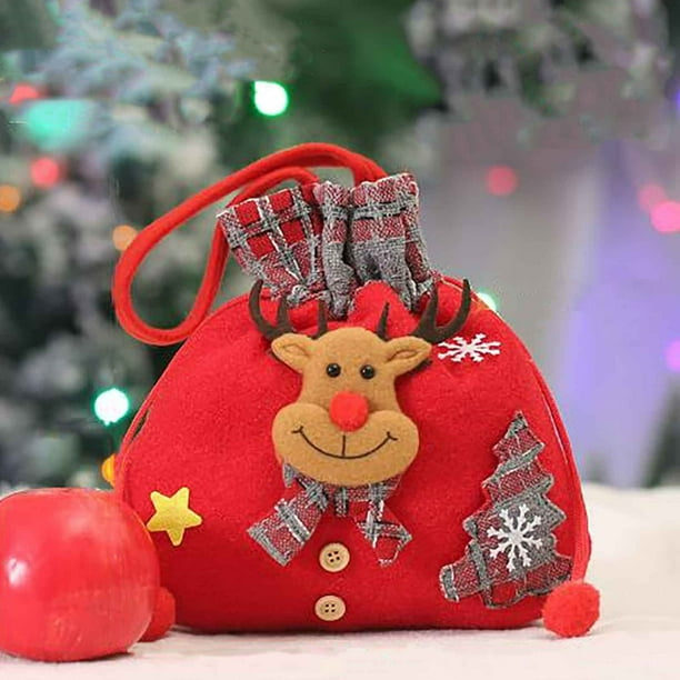 Set de bolsas de regalo de 2 piezas para decoraciones navideñas - Bolsas de tela para regalos navideños y caramelos, bolsas de tela reutilizables y lavables para fiestas navideñas