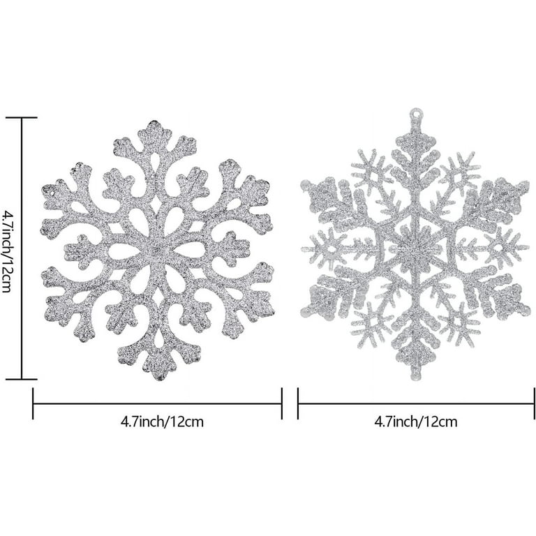 30PCS Christmas Glitter Snowflake Ornaments - Sparkling Silver Snowflakes  for Xmas Tree Decorations, 4.7-inch, Pack of 30 