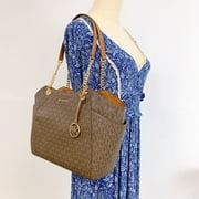 Michael Kors Jet Set Chain Brown MK Signature Large Shoulder Tote Bag