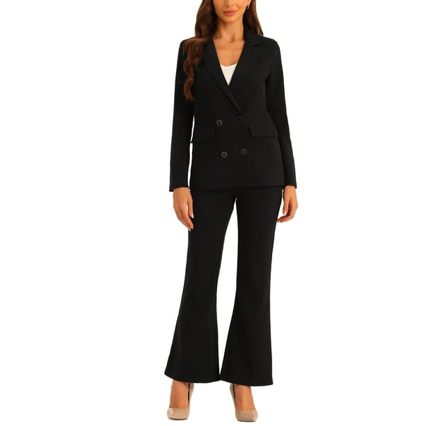 Conjunto de trabajo de 2 piezas INSPIRE CHIC para mujer, traje formal de negocios, blazer de doble botonadura y pantalones, XS negro