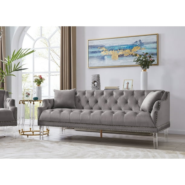 Chic Home Eva Button Tufted Acrylic Legs Velvet Upholstered Sofa
