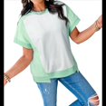 thumbnail image 1 of Camisetas de Corta con Cuello Redondo y Bloques de Color para Mujer, Conjuntos Casuales de Verano de Gran Tamaño Verde L, 1 of 6
