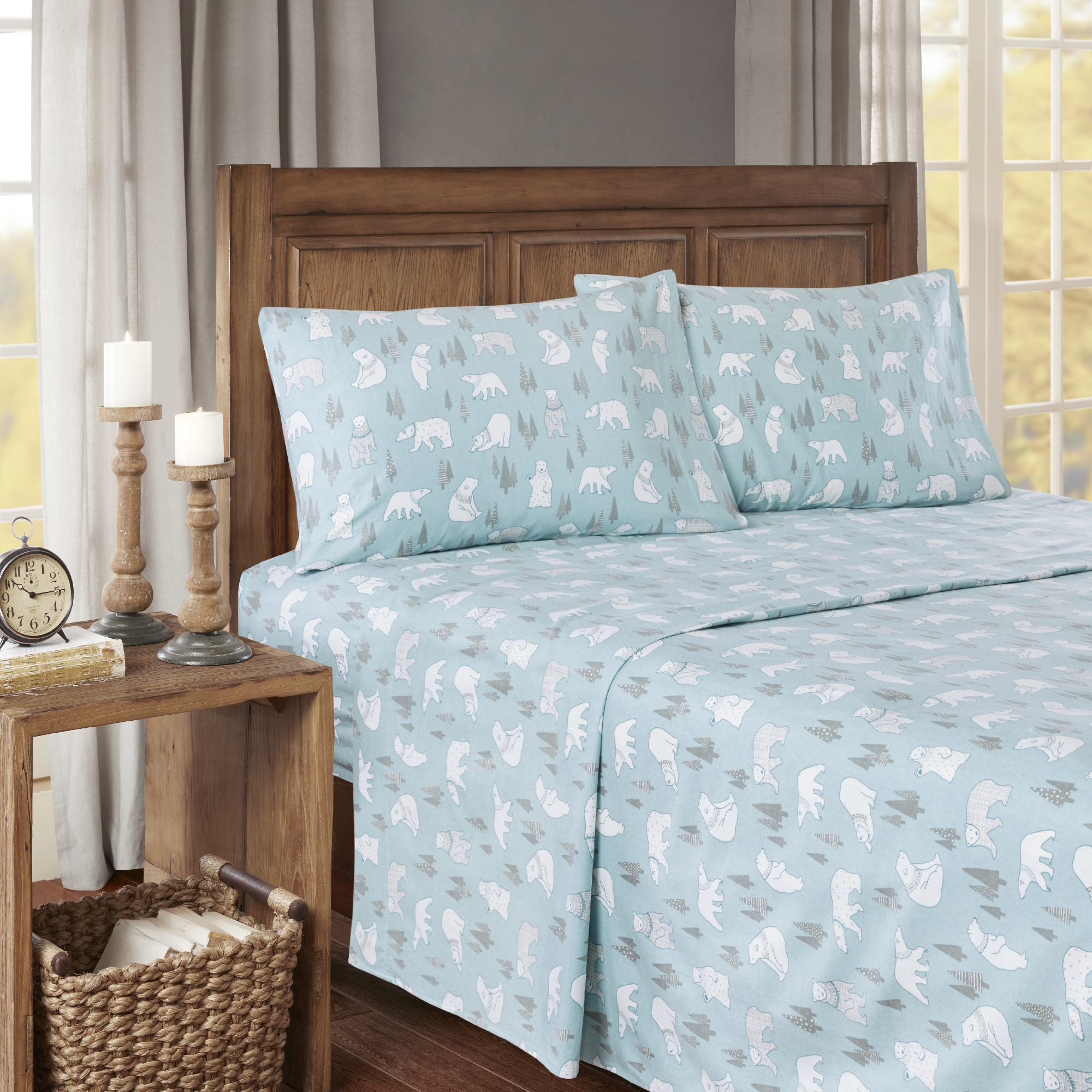 Comfort Classics Cozy Flannel 100% Cotton Sheet Set, Blue Polar Bears, Twin XL - image 3 of 9