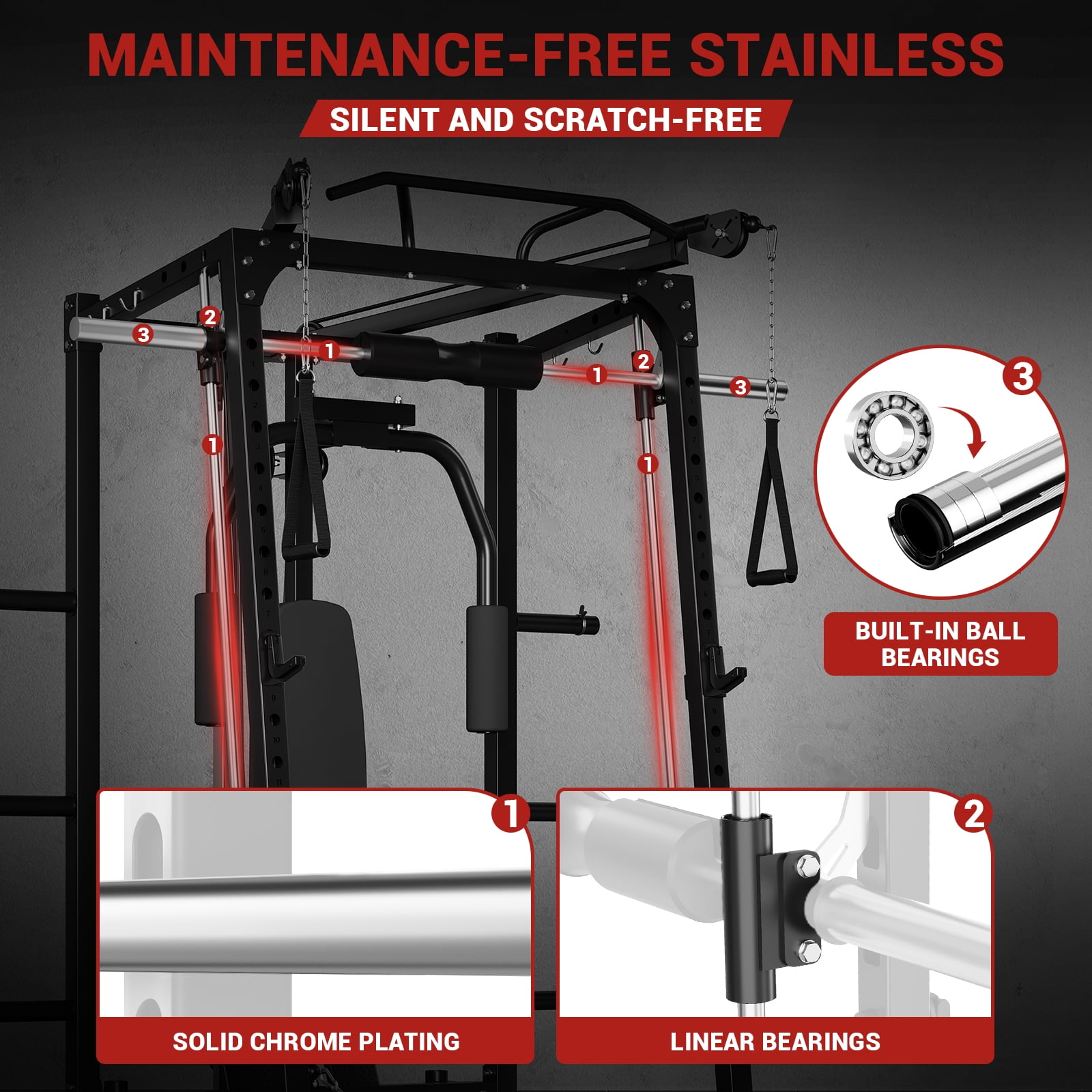 JoanKaren Smith Machine, 2000lbs Squat Rack for Home Gym,Multi-Function Power Cage Cable Crossover System Training Equipment,Black