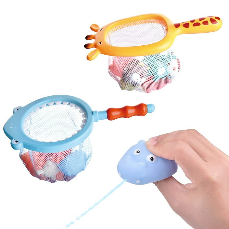 Fun Little Toys 18 Pcs Baby Bath Toys with Soft Cute Ocean Animals Bath Squirters and Fishing Net, Water Toys for Kids, Birthday Gifts for Boys 