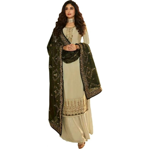 Stitched Eid Special Pakistani Salwar Kameez Indian Designer Palazzo Suits ( Pista Green, M - 40 )