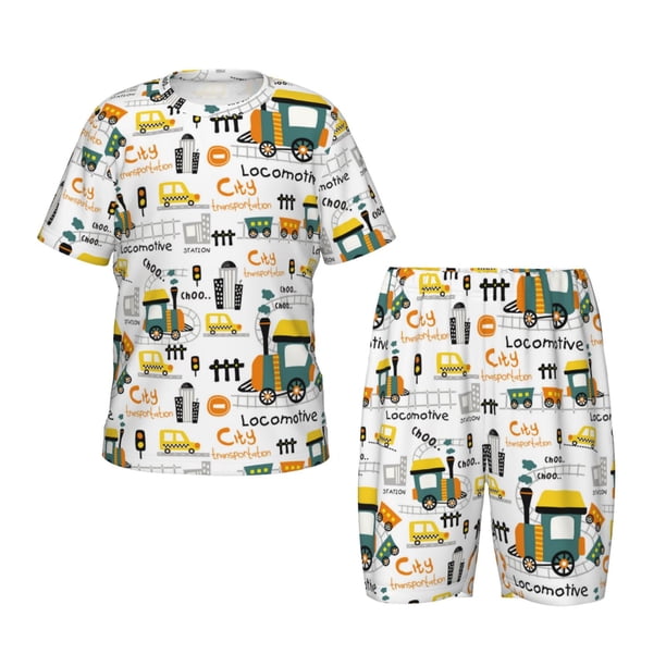 Fotbe Transportation Cartoon Pijama Estampada de 2 Piezas para Niños – Ropa de Dormir de Manga Corta Cómoda para Niños y Niñas, Camiseta y Shorts de Algodón-4X-Large