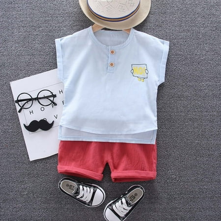 

AURIGATE Toddler Kids Baby Boys English Alphabet Sleeveless Top Shorts Clothes Set Clearance