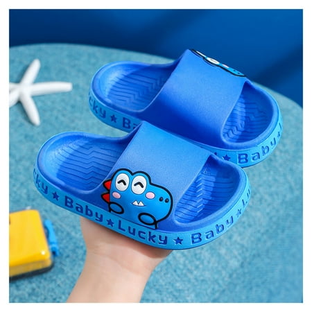 

New Korean Version Of Cartoon Cute Children S Non-Slip Slippers Dinosaur Sapphire Blue 30-31 Beach Sandals Non-Slip Shower Bathroom Slippers Soft Summer Slide Sandals