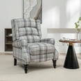 thumbnail image 5 of Upholstered Wingback Recliner Chair, Plaid Recliner Chair Armchair Adjustable Footrest Push Back Reclining Sofa, Mid Century Modern Lounge Armchair for Living Room, Bedroom, Reading -- Grey, 5 of 10
