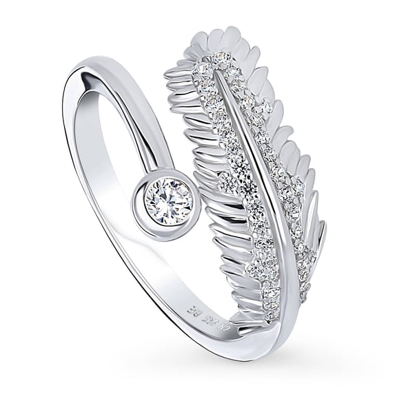 BERRICLE Sterling Silver Feather Cubic Zirconia CZ Bypass Fashion Ring for Women, Rhodium Plated Size 9.5