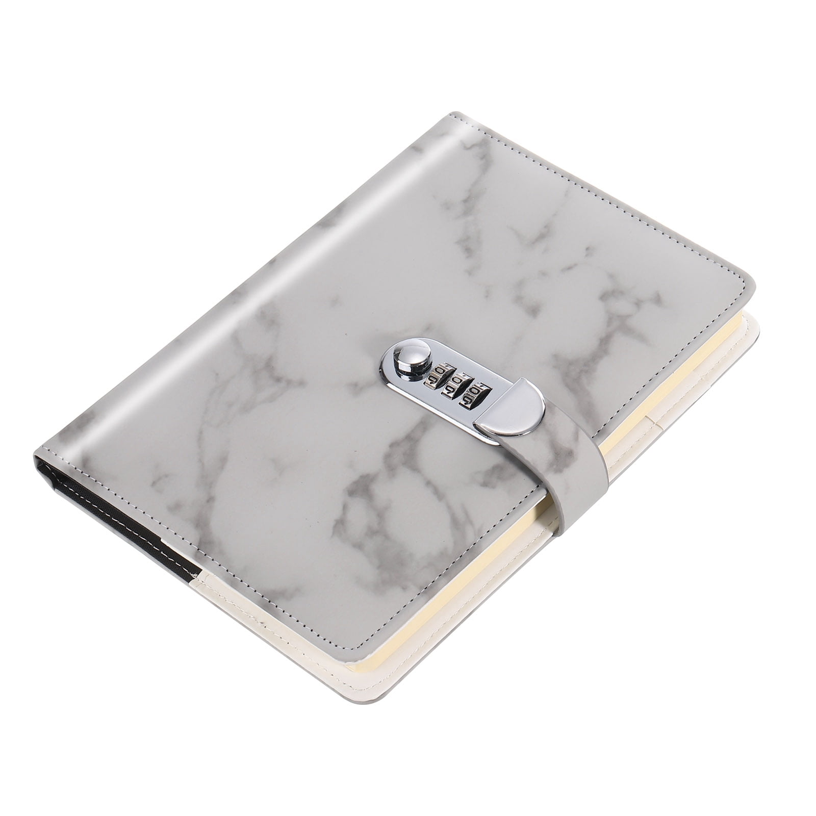 Unique Bargains Diary with Lock Leather Notebook Marble Diary with Pen Slot Gray