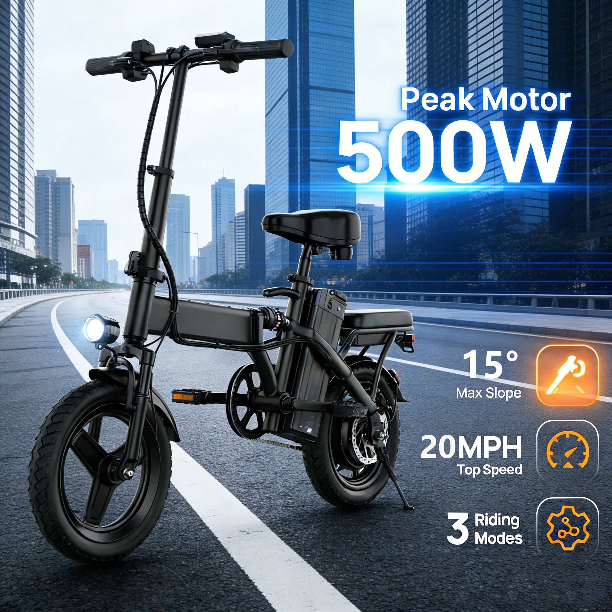 OwnGold Folding Electric Bicycles,500W Peak Motor,30 Miles 20MPH,Removable Battery,14" Mini Ebike,City Commuter E-Bike,UL2849